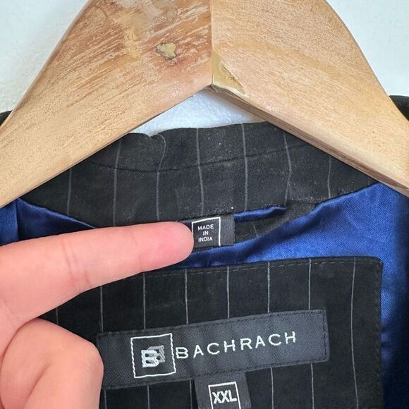 Bachrach Black and White Pinstripe Genuine Suede Leather 3 Button Blazer Coat Mi - Picture 7 of 14